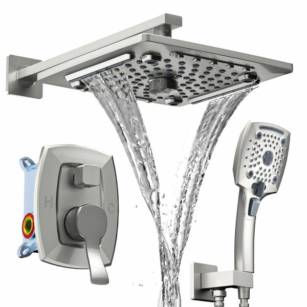 ELLO&ALLO Shower Faucet Set Mixing Valve and Trim Kit Brushed Nickel, Rainfal...