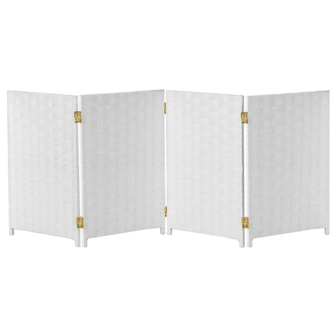 Red Lantern 2 ft. Short Woven Fiber Folding Screen - 4 Panel - White