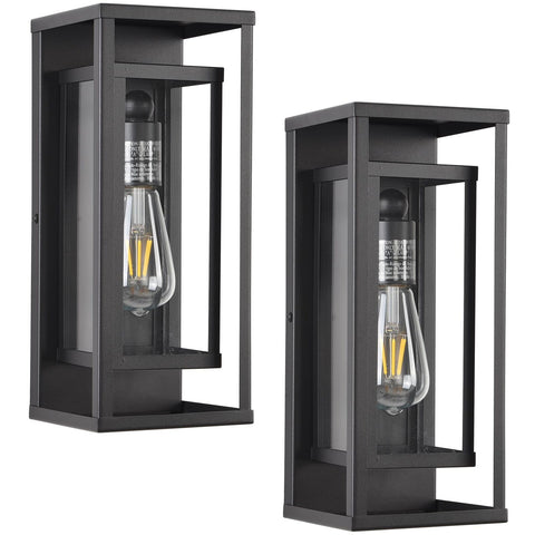 Outdoor Wall Lantern, Black Exterior Sconce Light Fixtures, 14'' H Modern Rus...