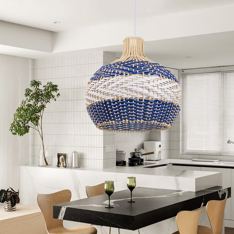 Arturesthome 1 Light Rattan Pendant Light, Natural Chandeliers Domed Lamp Sha...