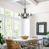 Black Chandelier 24" Dia, 6-Light Modern Farmhouse Chandelier with K9 Crystal...