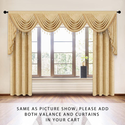 ELKCA Thick Chenille Window Curtains Valance for Living Room, Luxury Gold Val...