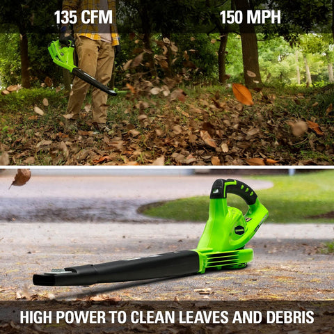 Greenworks 40V (150 MPH / 130 CFM) Cordless Leaf Sweeper (2.0Ah), Green/Black