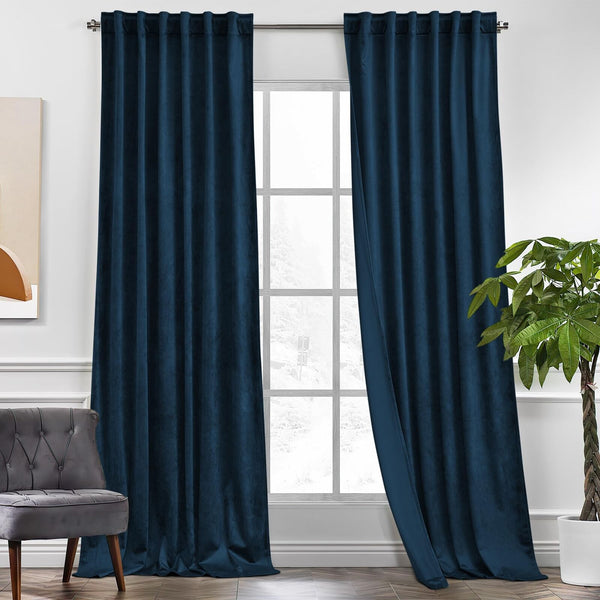 KGORGE Navy Blue Velvet Curtains 108 inches 2 Panels, Velvet Blackout Curtain...