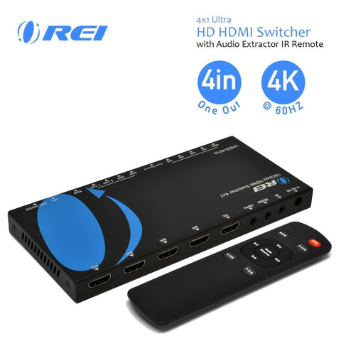 OREI 4K HDMI 4x1 Switch with Audio Extraction - HDMI 2.0 & HDCP 2.2 compliant...