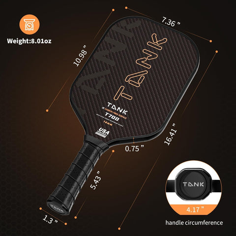 Tank 2 Carbon Fiber 16mm Pickleball Paddle | Tank-Like Durability and Sturdin...