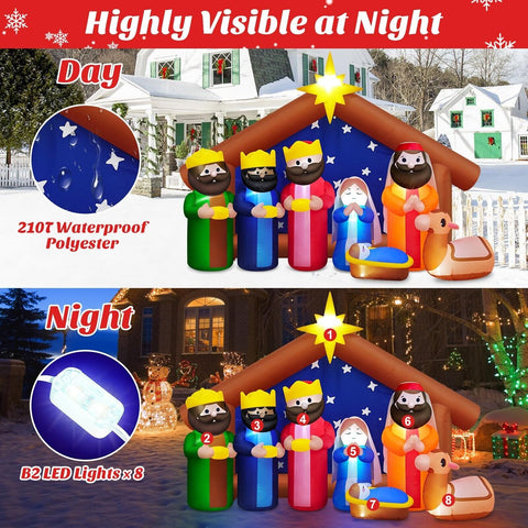 MICOCAH 8FT Christmas Inflatable Nativity Scene Outdoor Decoration, Build-in ...