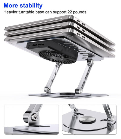 Laptop Stand,with 360&#176;Rotating Base,External Cooling Fan,Adjustable RGB Lig