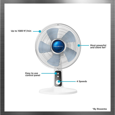 Rowenta, Desk Fan, Turbo Silence Table Fan, 12 Inches, Ultra Quiet Fan for Be...