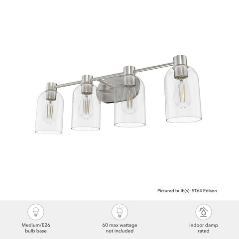 Hunter - Lochemeade 4-light Brushed Nickel, Medium Size Vanity Light, Dimmabl...