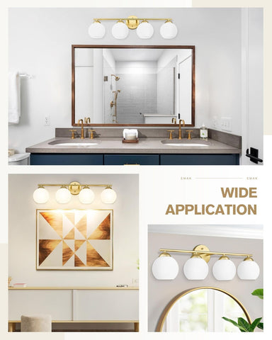 Emak Modern Gold Bathroom Light Fixtures Over Mirror, 4 Light Bathroom Vanity...