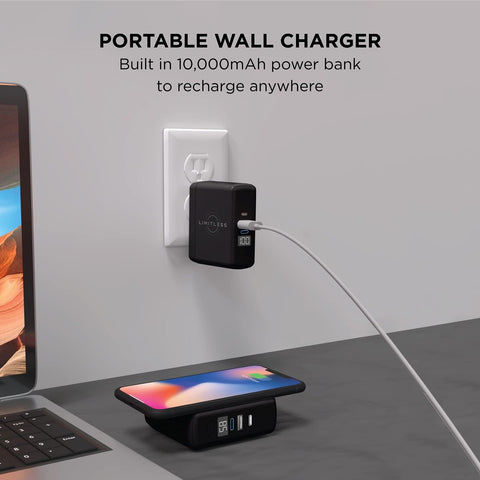 Limitless PowerPro Go 10,000mAh Power Bank 3-in-1 Wall Charger with Type-C Po...