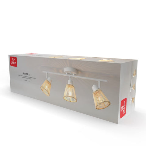 Globe Electric 64000043 3-Light Track Lighting, Matte White, Bamboo Shades, C...