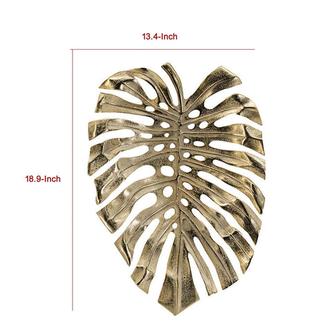 Benjara BM302603 19 in. Linzo Monstera Leaf Aluminum Wall Hanging Bowl Bright...