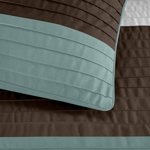 Chezmoi Collection Loft 8-Piece Luxury Striped Comforter Set (Full, Blue/Beig...