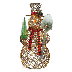 Alpine Corporation CHT922 47" Rattan Snowman with Shovel & Scarf Decor, 60 Wa...