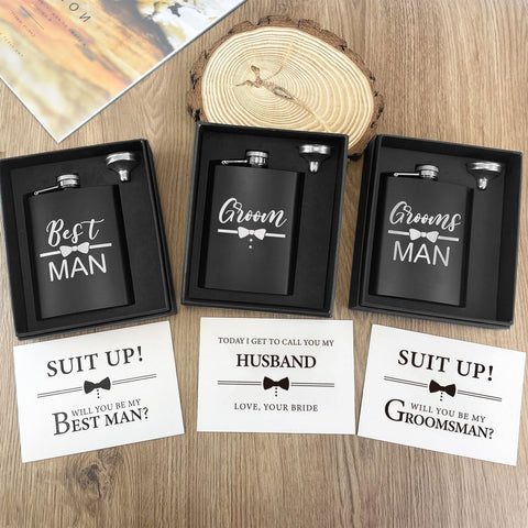 ELEGANTPARK Engraved Groomsman Gifts Set of 8 Groom Best Man Groomsman Flasks...