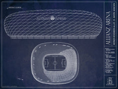 Allianz Arena Blueprint Style Print Unframed 24L" x 18W"