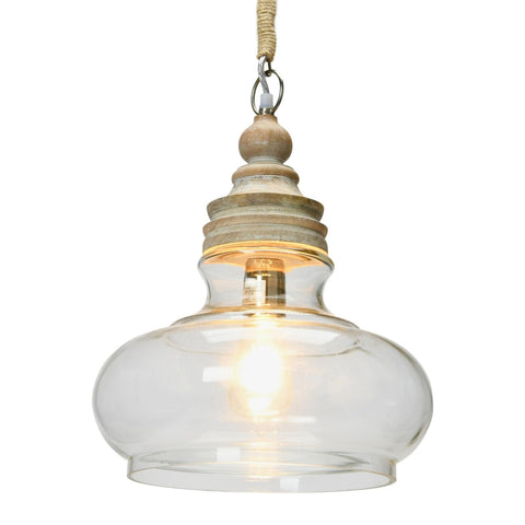 Creative Co-Op Glass & Mango Wood Ceiling Pendant Light Brown