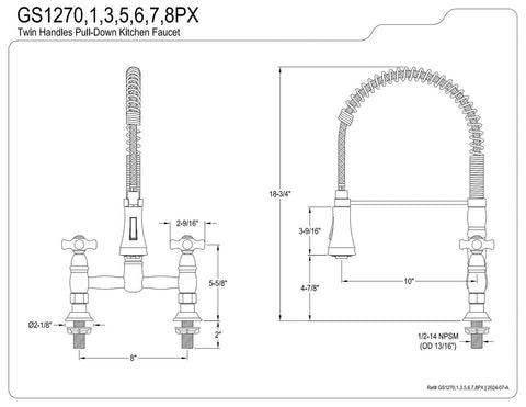 Kingston Brass GS1271PX Heritage Two-Handle Deck-Mount Pull-Down Sprayer Kitc...