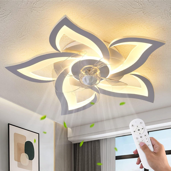 Dalouguan Flush Mount Ceiling Fan with Lights, Samll, 24"-Reversible-White