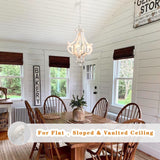 Wooden Farmhouse Chandelier 4 Lights Rustic Antique White Chandelier for Dini...