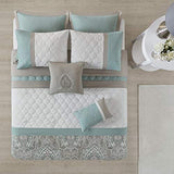 510 DESIGN Luxe Quilted Comforter Set Modern Queen, Scrollwork Seafoam