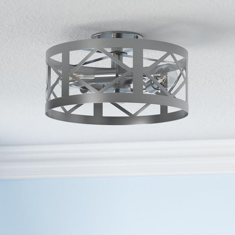 Modern Semi Flush Mount Ceiling Light Brushed Nickel 3-Light Round Lighting F...