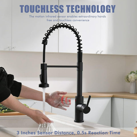 GIMILI Black Touchless Kitchen Faucet Motion Sensor Matte