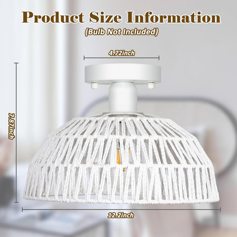 Rattan Ceiling Light Fixtures 2 Packs-White Rustic Woven Basket Flush Mount C...