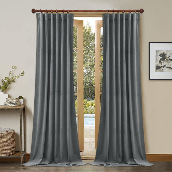 StangH Light Grey Velvet Curtains - Elegant Bedroom Decorative Window Treatme...