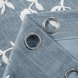 Melodieux Flower Embroidery Linen Blackout Blue Curtains for Living Room Bedr...