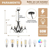 Black Chandelier 24" Dia, 6-Light Modern Farmhouse Chandelier with K9 Crystal...