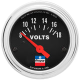 AUTO METER Voltmeter, 2-1/16", 8-18 Volts, Elec, Mopar Classic