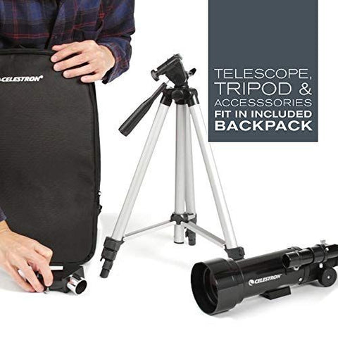 Celestron - 70mm Travel Scope - Portable Refractor 70 with Backpack, Black