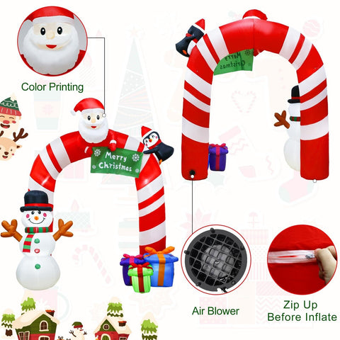 OurWarm 8FT Christmas Inflatables Candy Cane Archway, Santa Penguin and Snowm...