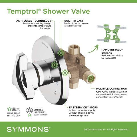 Symmons 261XBRBODY Temptrol Brass Pressure-Balancing Shower Valve with Servic...