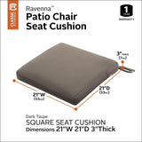 Classic Accessories Ravenna Seat Cushion, 21x21x3 Inch (Pack of 1), Dark Taup...