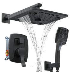 ELLO&ALLO Matte Black Bathroom Shower Faucet Set with Valve, Rainfall Shower ...