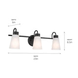 Kichler Erma 3-Light Bathroom Vanity Light Fixture with Clear Satin Etched Gl...