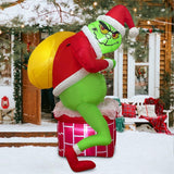 Christmas Inflatable G r in. Ch, Green Santa Chimney Inflatables Outdoor Deco...