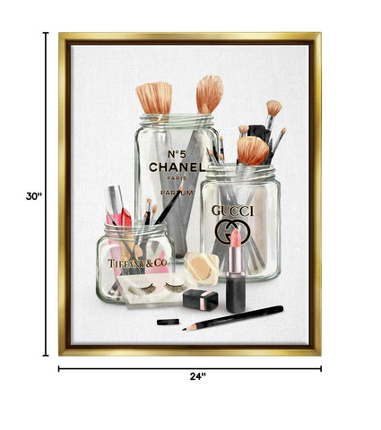 Stupell Industries Fashion Brand Makeup In Mason Jars Glam Design, Floater Fr...