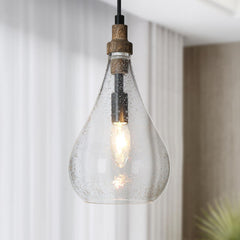 Farmhouse Pendant Light Fixture, Seeded Glass Teardrop Pendant Light Kitchen ...