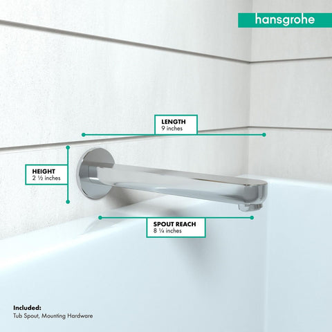 hansgrohe Tub Spout 9" Premium 3-inch Modern Tub Spout in chrome, 14421001