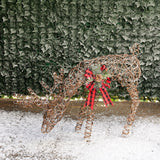 Rattan Grazing Reindeer with Bow and LED Lights D&#233;cor 27" H - Reindeer w/ L