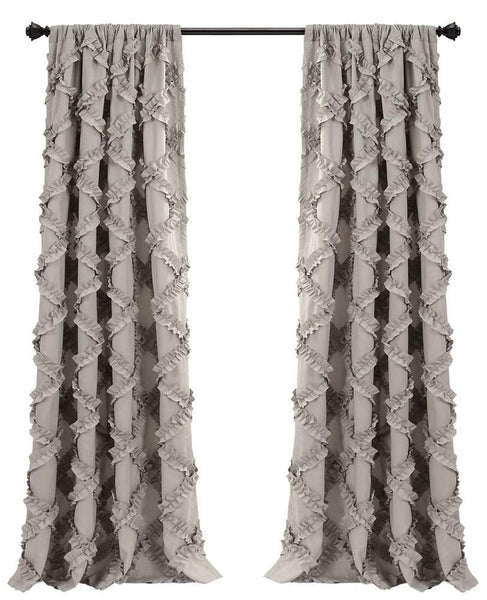 Lush Decor, Gray Ruffle Diamond Curtains Textured Window Panel Set for Living...