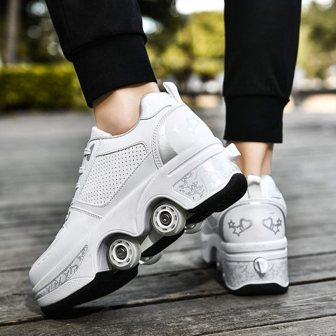 Double-Row Deform Wheel Automatic Walking Shoes Invisible Deformation Roller ...