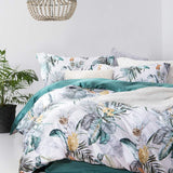 MILDLY 100% Long Staple Cotton Queen Duvet Cover Set, Green Palm Leaves Tropi...