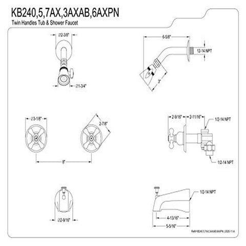 Kingston Brass KB240AX Magellan Tub and Shower 72 x 8 x 7.38, Matte Black