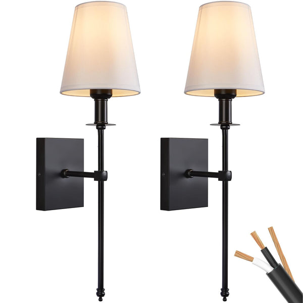 PASSICA DECOR Hardwired Wall Sconces Set of Two 2 Pack Black with Vertical Ro...